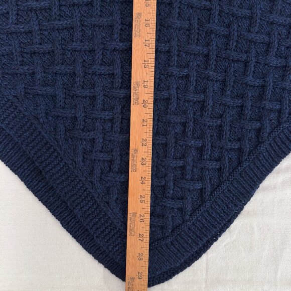 Nua Aran Crafts Dark Blue Merino Wool Cable Knit Poncho Size S/M - Picture 15 of 16
